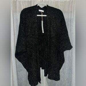 HOUSE OF HARLOW 1960 Black Gold Metallic Knit Kimono Cardigan Sweater OS. New